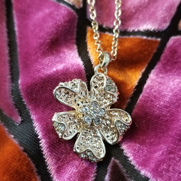 Vintage Golden flower necklace clear crystals SHA - Picture 3 of 5